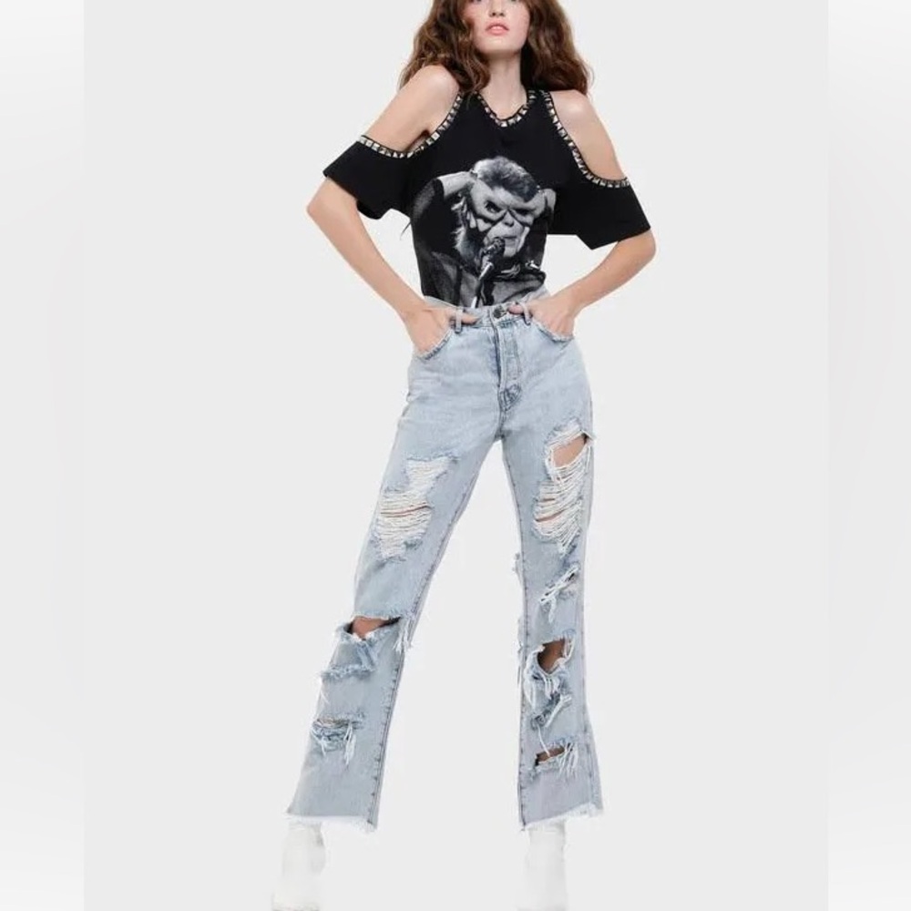 Alice + Olivia Distressed Straight Leg Jeans Women’s 29